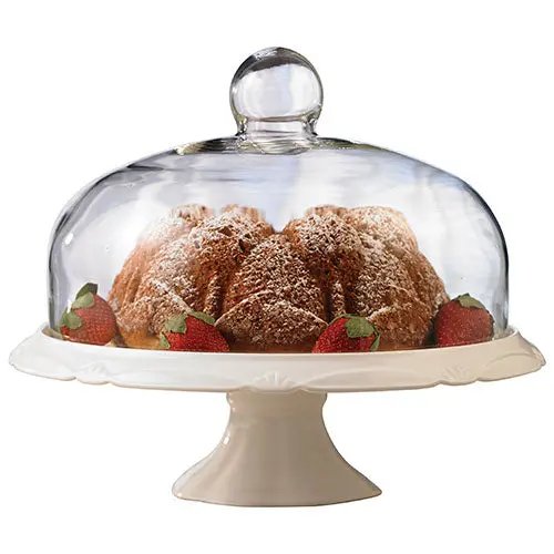 Bianco Pedestal Serving Tray With Removable Glass Dome For Cakes And Desserts 1