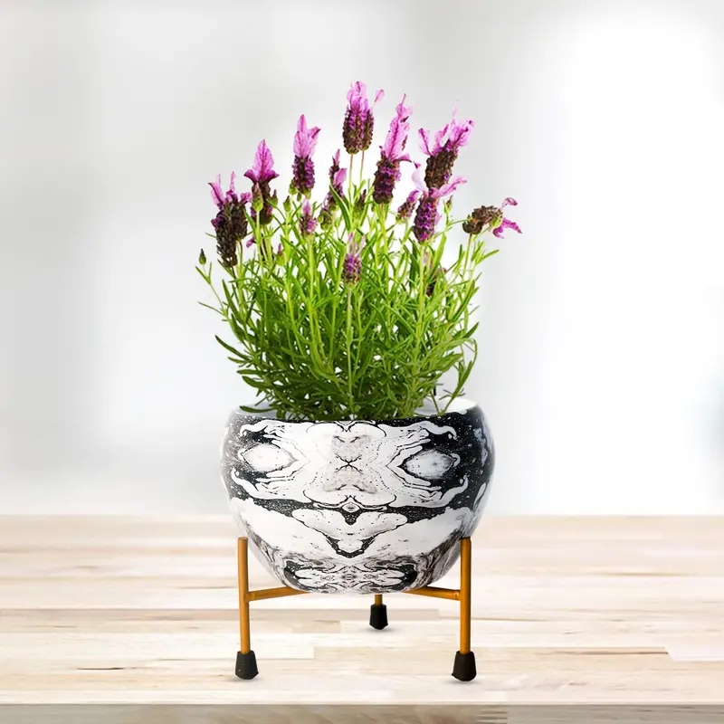 Black-And-White Geometric Metal Indoor Vase And Planter 1