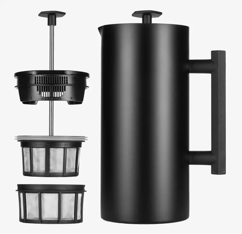 Black Insulated Dual-Filter French Press Coffee Maker 1