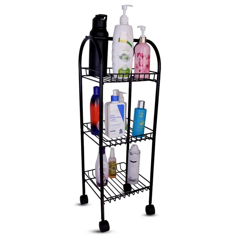 Black Multi-Use Rolling Kitchen Trolley – Compact Storage Organizer 1