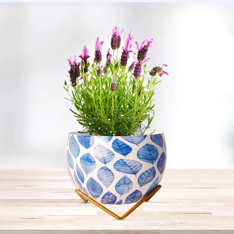 Blue-And-White Ceramic-Inspired Metal Indoor Vase And Planter 1