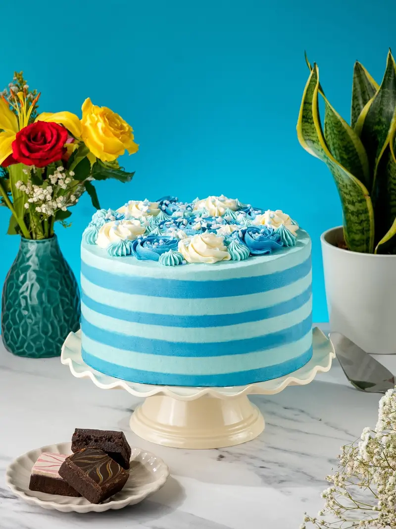 Blue Candy-Stripe Celebration Cake 1