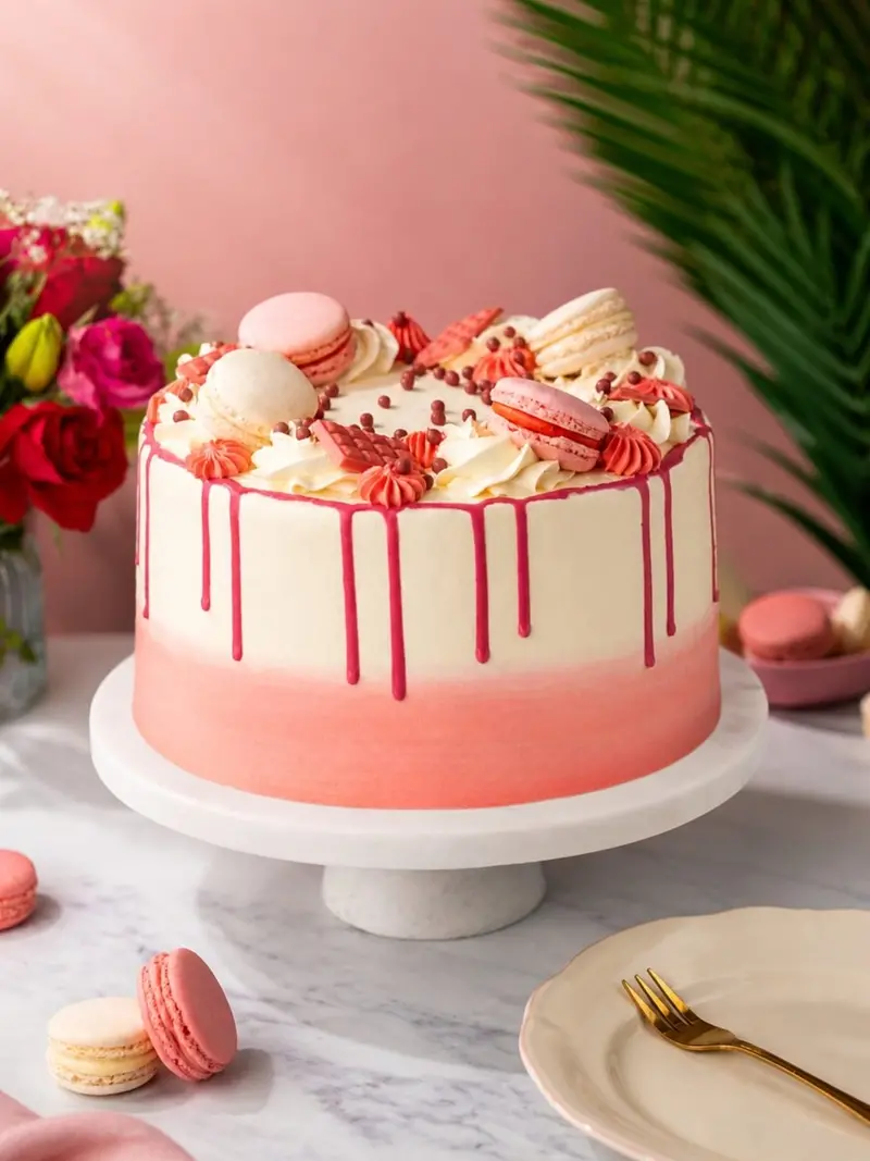 Blush Pink Drip Celebration Cake – Soft Pastel Dessert Design 1