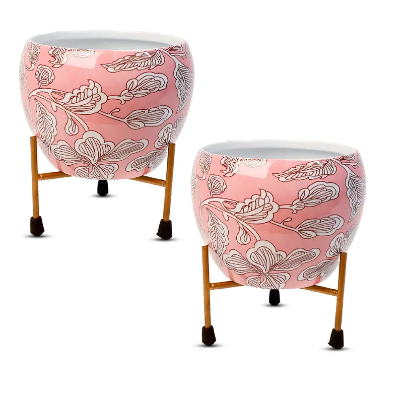 Blush Pink Metal Indoor Vase And Planter Set – 2-Piece Decorative Pair 1