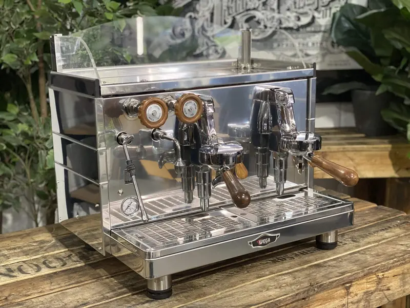 Brand-New Wega Mini Nova Classic Dual-Group Espresso Machine – Stainless Steel & Timber Accents 1