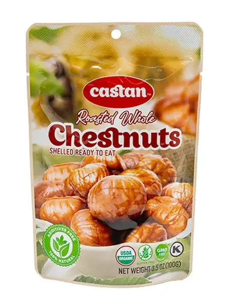 Castan Organic Roasted Chestnuts – Shelled & Ready-To-Eat, 100G (3.5 Oz) 1