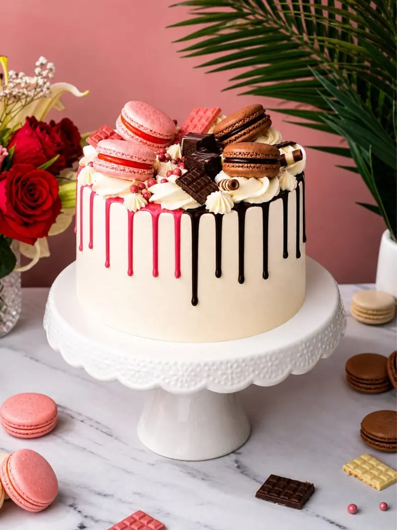 Chocolate And Blush Pink Half-And-Half Drip Cake – Modern Celebration Dessert 1