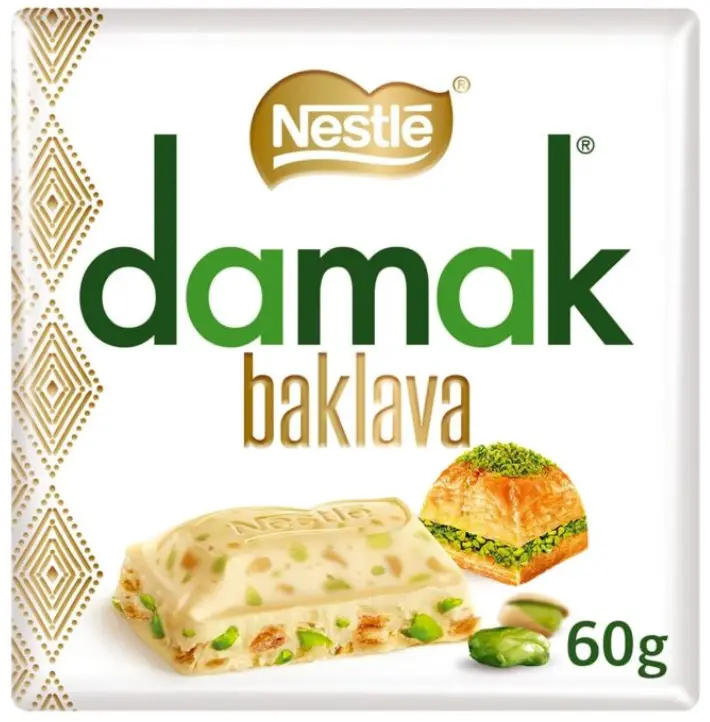 Damak White Chocolate Baklava With Pistachios – 60G Individually Wrapped Piece 1