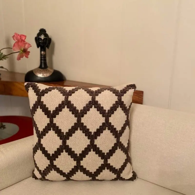 Diamond-Weave Cushion Cover – 50X50 Cm, Black And White Design 1