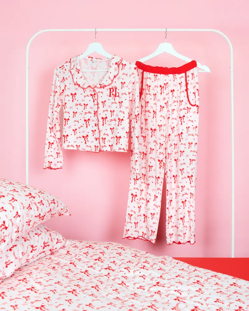 Girls’ Christmas Bow Pjs – Matching Trousers Set 1