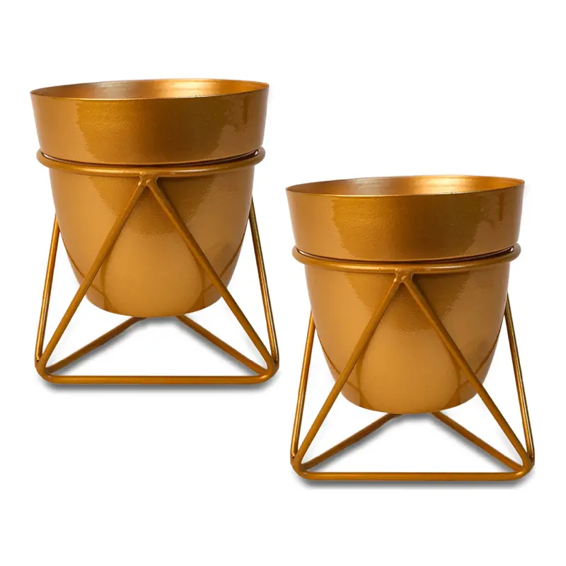 Gold-Finished Metal Indoor Vase And Planter Set – 2-Piece Decorative Pair 1