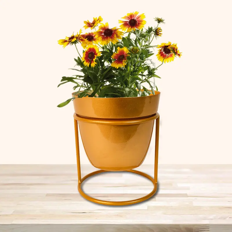 Gold-Finished Metal Indoor Vase Or Planter 1