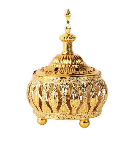 Gold Metal Lace Incense Burner With Cover – Short Style 1