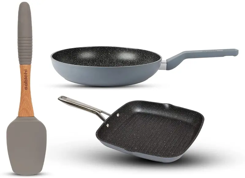 Haden Sabichi Perth Forged Aluminium Cookware Set – Grill Pan, Frying Pan & Silicone Spatula 1