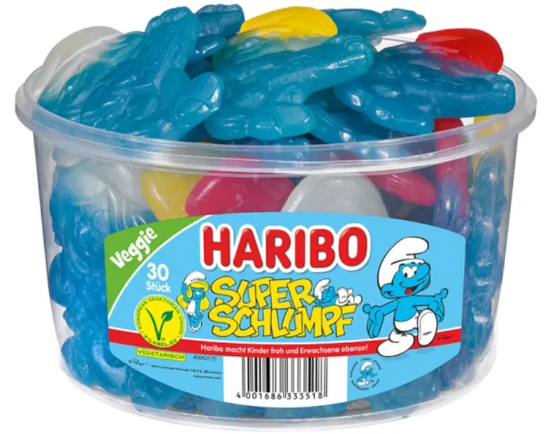 Haribo Super-Schlumpf Giant Smurfs Candy – 30-Piece Tub 1