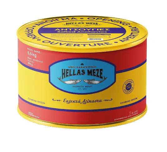 Hellas Meze Anchovies In Sea Salt – Premium Whole Fillets, 5.5 Kg Tin 1