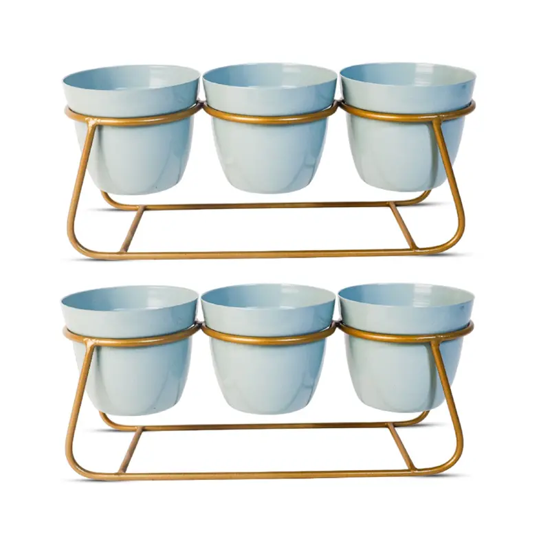 Light Blue Metal Vase & Planter Set – Sleek Indoor Decor (2 Pcs) 1