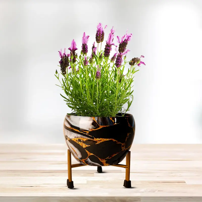 Matte Black And Warm Gold Metal Indoor Vase Or Planter – Stylish Standalone Piece 1