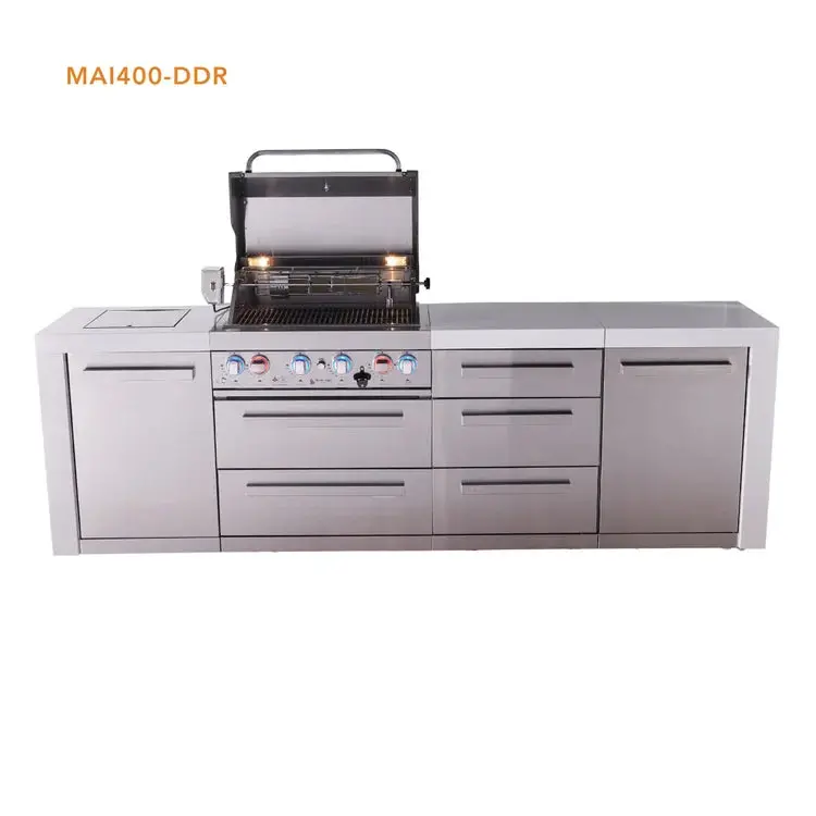 Mont Alpi Mai400-Ddr 4-Burner Deluxe Outdoor Kitchen Island With Drawer Slides Cabinet Module 1
