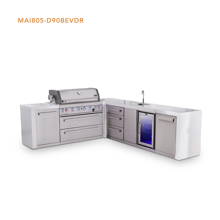 Mont Alpi Mai805-Dbevfcdr 6-Burner Deluxe Outdoor Kitchen Island Featuring Beverage Center, Corner Fridge, And Expandable Drawers 1