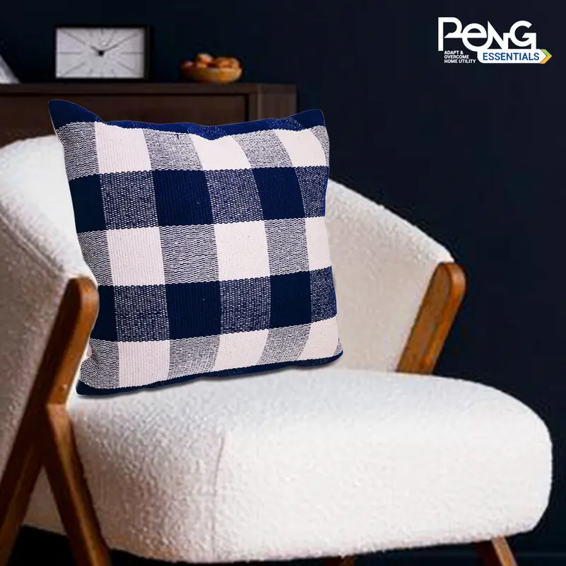 Navy Blue Buffalo Check Cushion Covers (45X45 Cm, Pair) 1