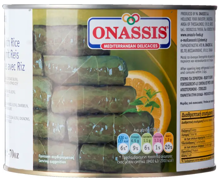Onassis Dolmadakia – Traditional Rice-Stuffed Grape Leaves – 2 Kg (70 Oz) 1