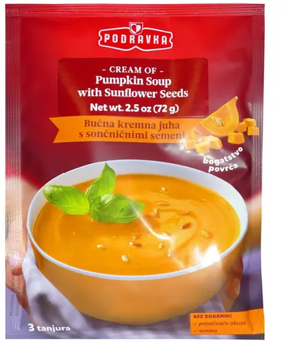 Podravka Creamy Pumpkin Soup With Sunflower Seeds – 2.5 Oz (72 G) Single-Serve Cup 1