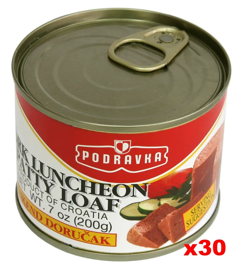 Podravka Pork Luncheon Loaf Slices – 30-Pack Case (200G Loaves) 1