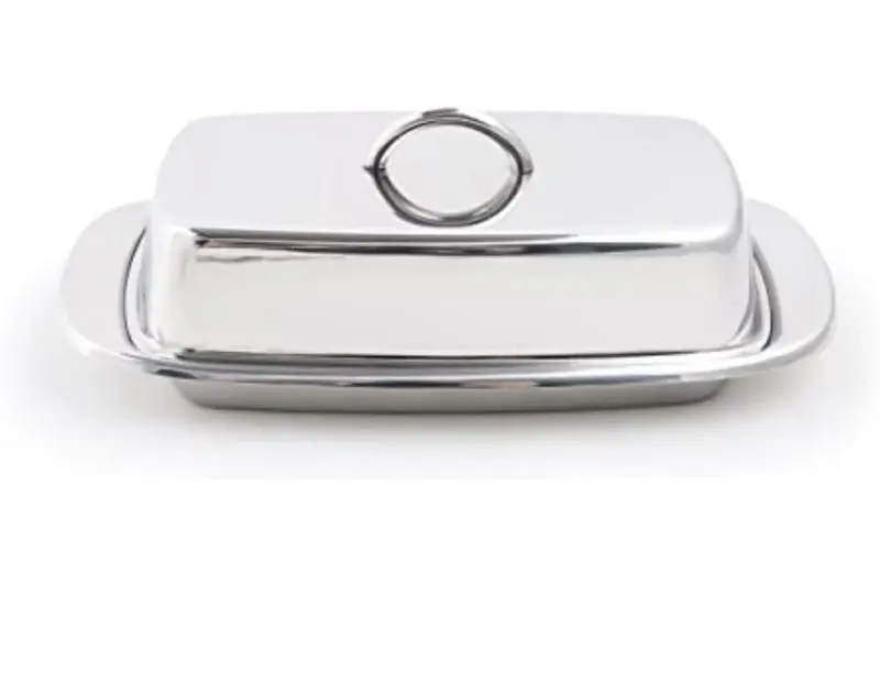 Polished Stainless Steel Butter Dish With Hinged Lid 1