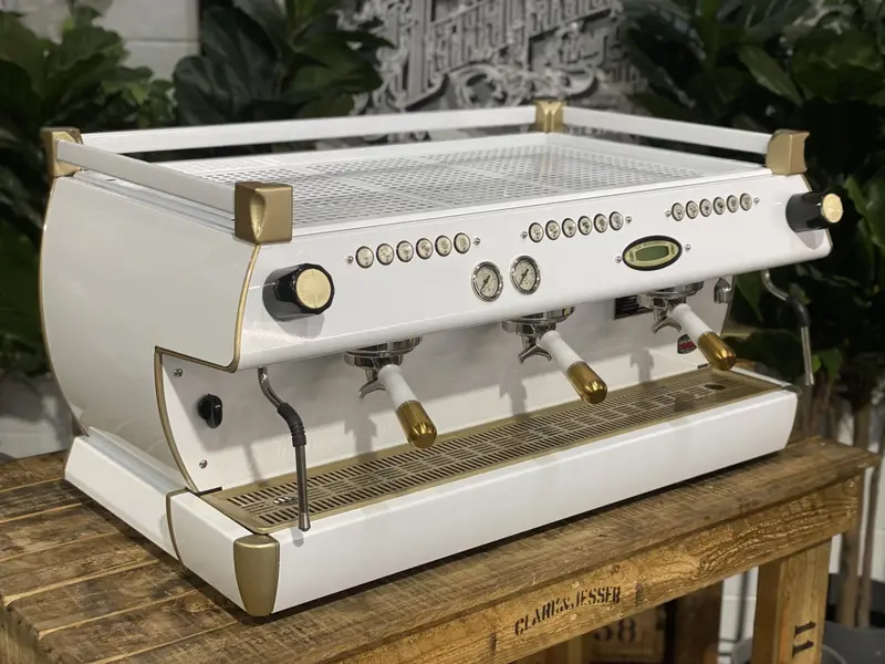 Pre-Owned La Marzocco Gb5 Three-Group Espresso Machine – White & Gold Finish 1