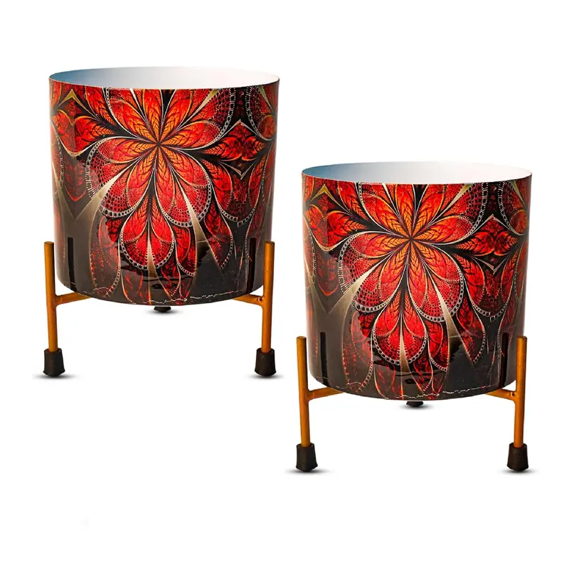 Red And Black Two-Piece Metal Indoor Vase Set 1