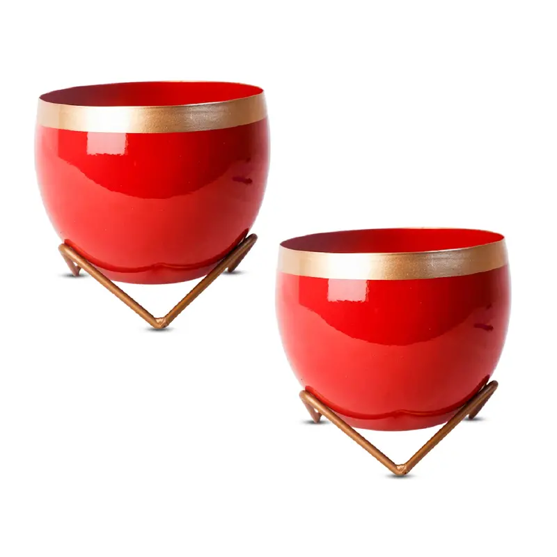 Red And Gold Two-Piece Metal Indoor Vase Set 1
