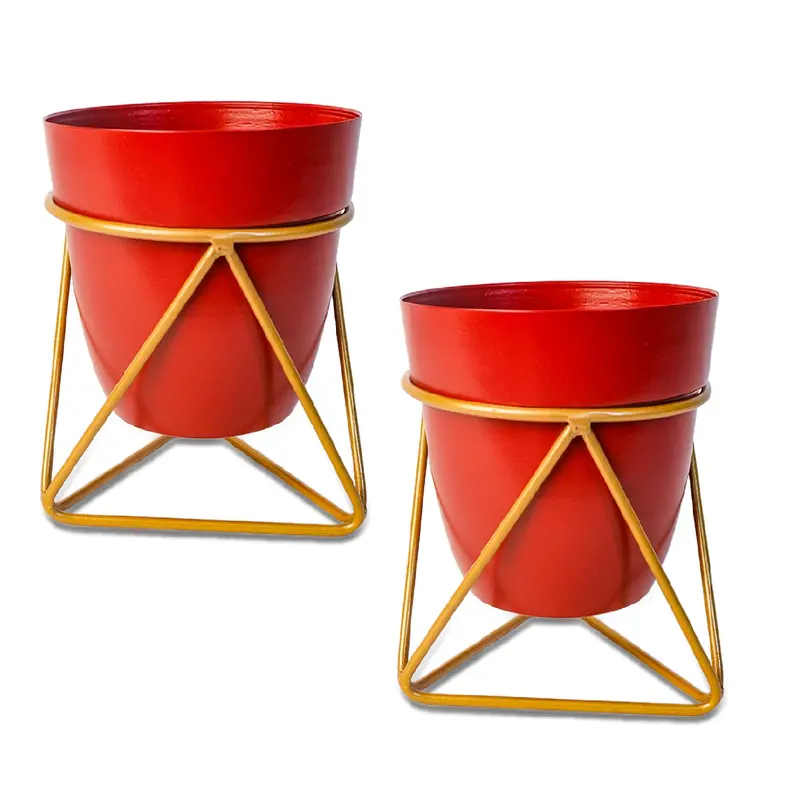 Red Metal Indoor Vase And Planter Set – 2-Piece Decorative Pair 1