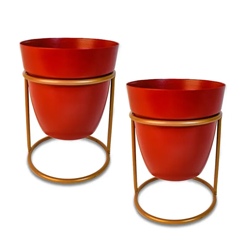 Red Metal Vase And Planter Set – Vibrant Indoor Table Decor (2 Pcs) 1