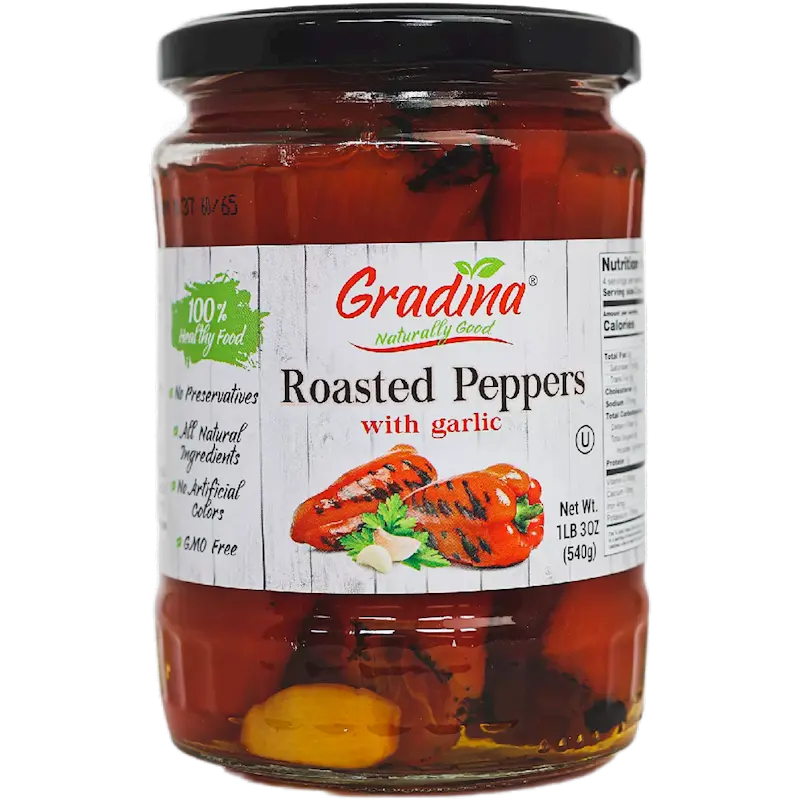 Roasted Red Peppers In Garlic Oil – 19 Oz (Gradina) 1