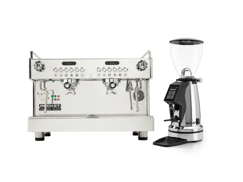 Rocket Boxer Timer Evo 2-Group Espresso Machine + Macap Supra / Mi40 Luxe Grinder Bundle