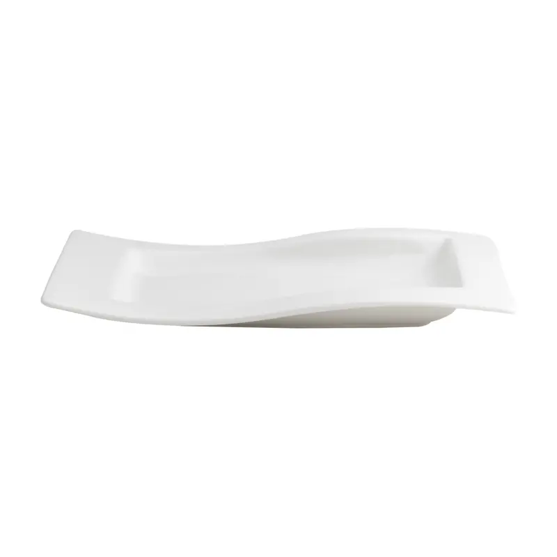 Royal White Bone China Curved Rectangular Plate – 28 × 19 × 3 Cm Contemporary Shape 1
