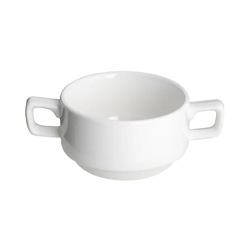 Royal White Bone China Square-Handle Soup Cup – Stackable 300 Ml Ceramic Cup 1