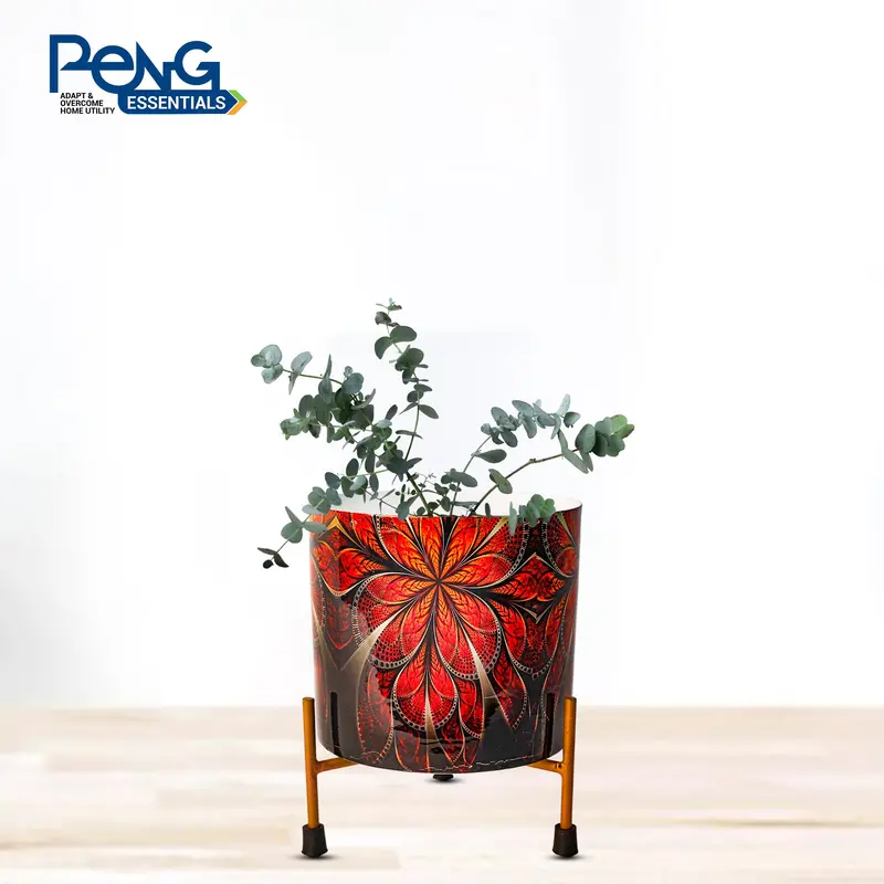 Rustic Red Metal Vase Or Planter – Indoor Decorative Container 1