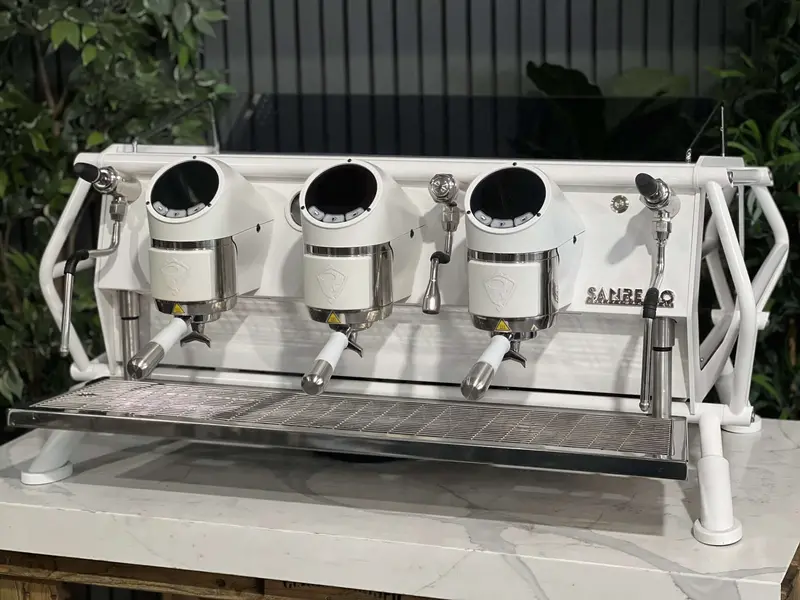 San Remo Café Racer 3-Group Naked White Espresso Machine 1