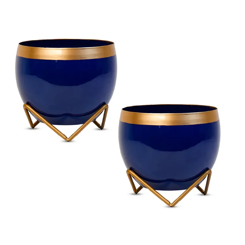 Set Of 2 Navy Blue Metal Indoor Vases 1
