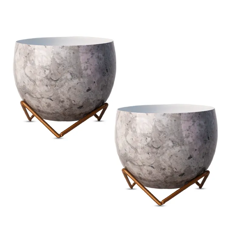 Set Of 2 Slate Grey Metal Indoor Vases 1