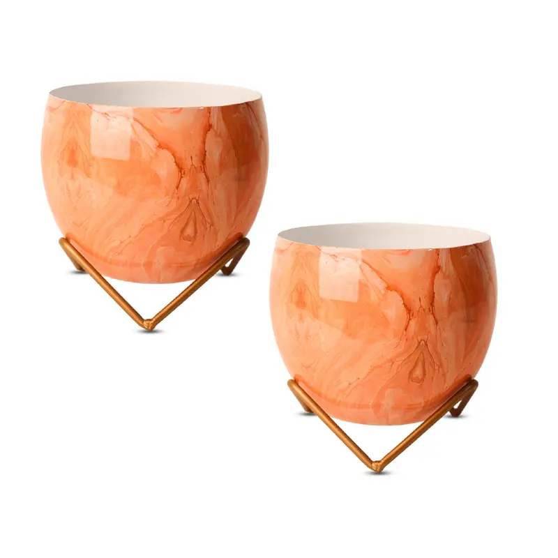 Set Of 2 Vibrant Orange Metal Indoor Vases 1