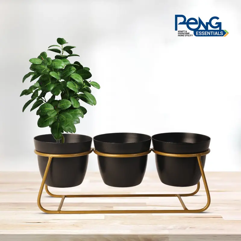 Set Of 3 Black Metal Indoor Planters – Coordinated Decor Collection 1