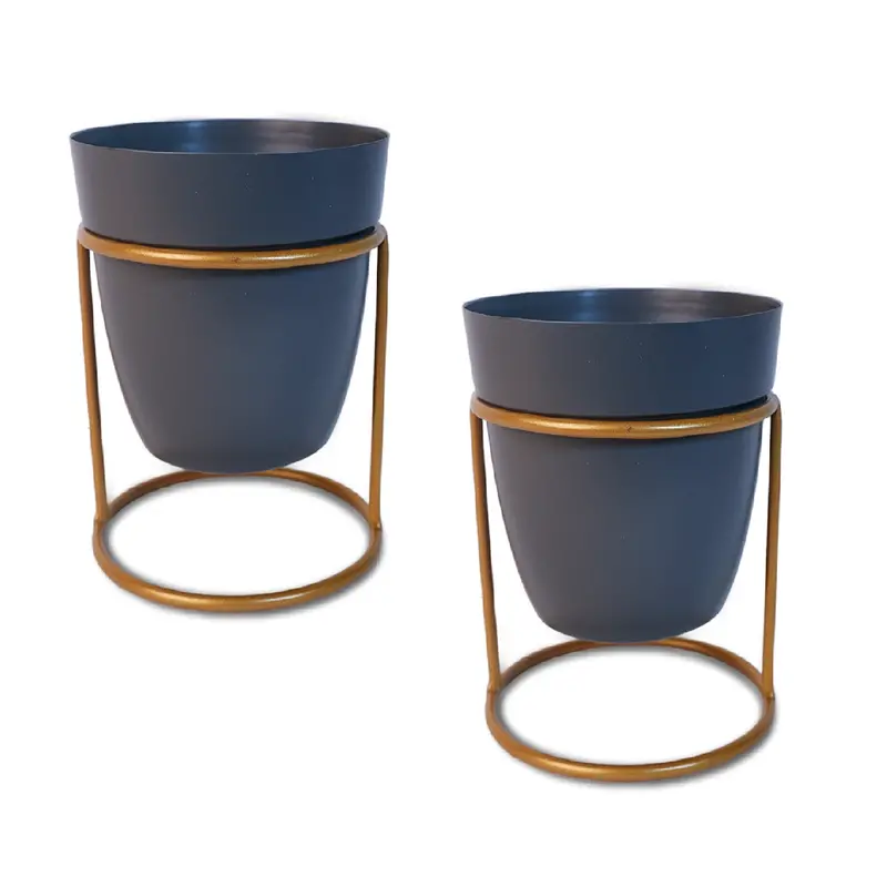 Single Light Blue Metal Vase/Planter – Modern Indoor Decor Accent 1