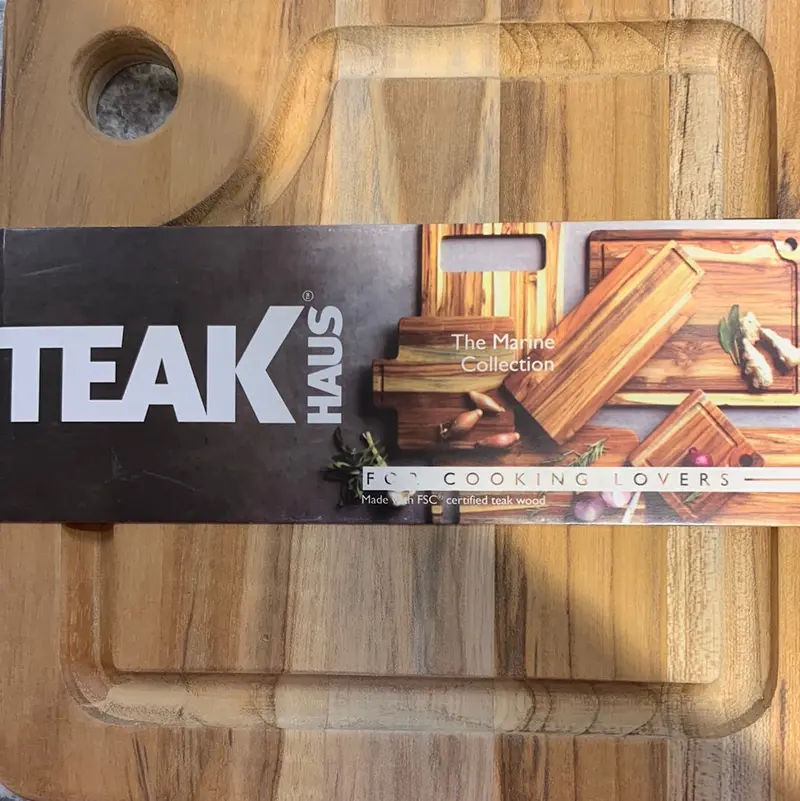 Teak Haus Rectangular Grain Cutting Board With Corner Hole 1