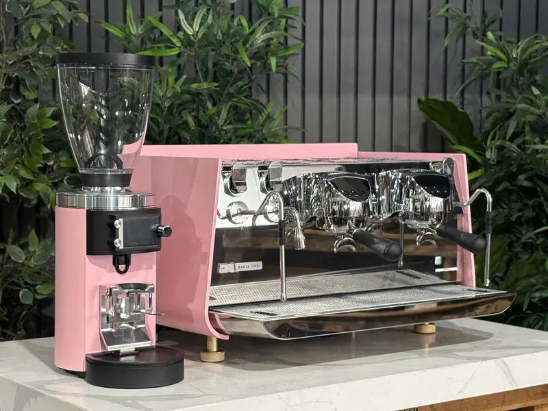 Victoria Arduino Eagle One + Grinder Combo – 2 Group, Pink & Gold Custom Edition 1