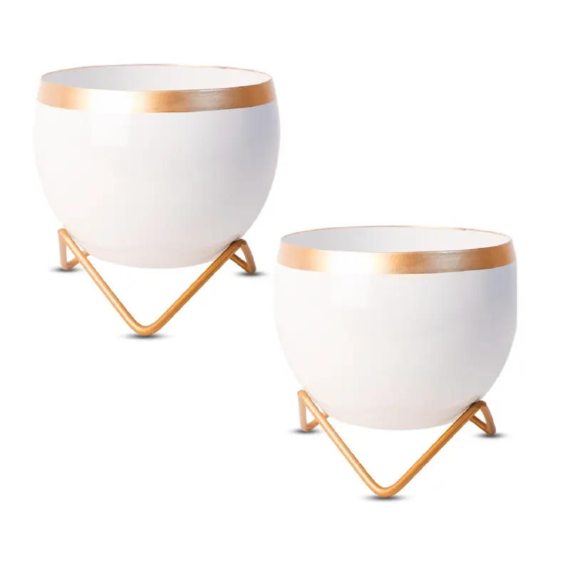 White And Gold Two-Piece Metal Indoor Vase Collection 1