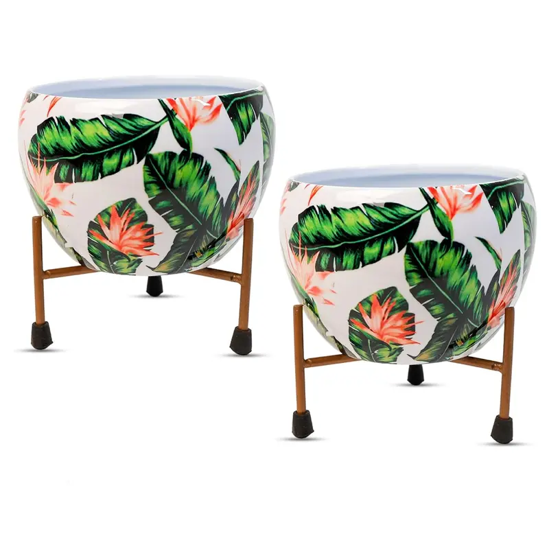 White And Green Two-Piece Metal Indoor Vase Set 1