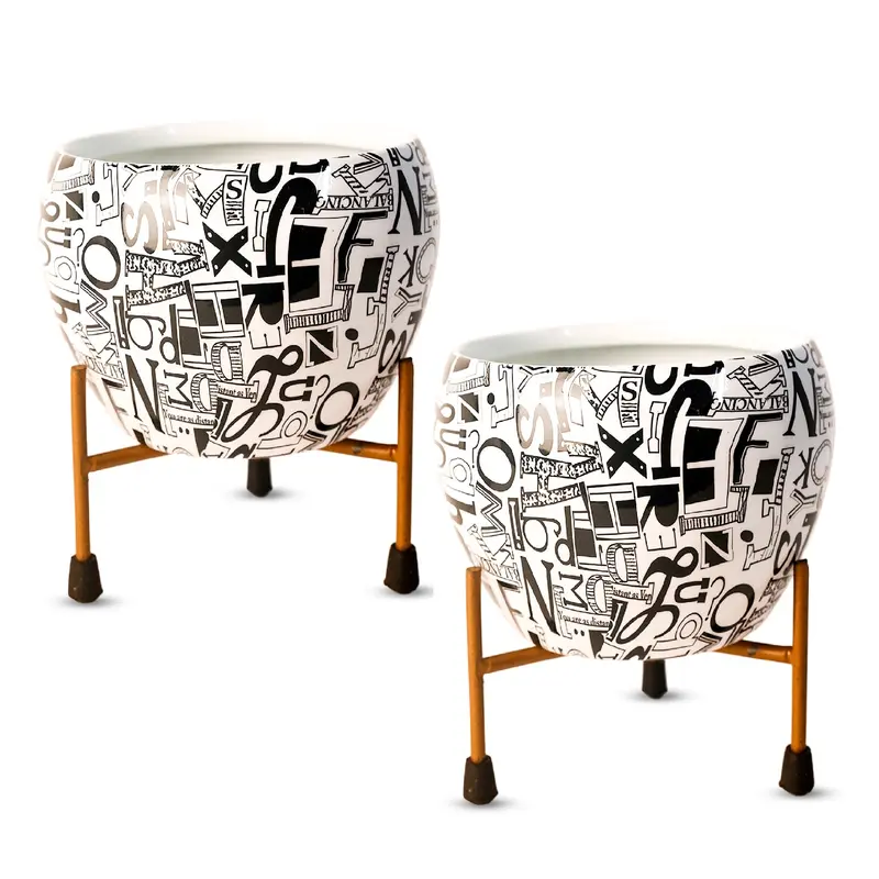 White And Matte Black Metal Indoor Vase And Planter Set – 2-Piece Decorative Pair 1